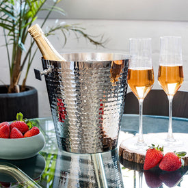 Hammered Wine Chiller Bucket Stainless Steel Beverage Tub with Handles