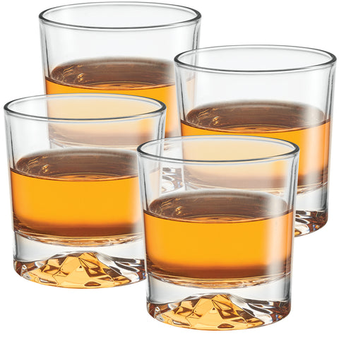Image of Globe On The Rocks Ice Tip Mountain Whiskey Glasses with a Heavy Base, Set of 4,8.8 Ounces