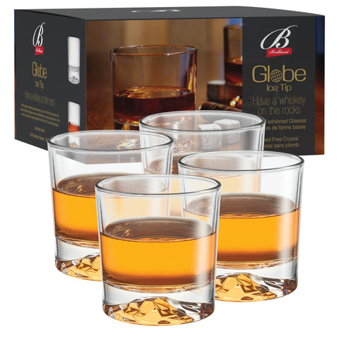 Image of Globe On The Rocks Ice Tip Mountain Whiskey Glasses with a Heavy Base, Set of 4,8.8 Ounces