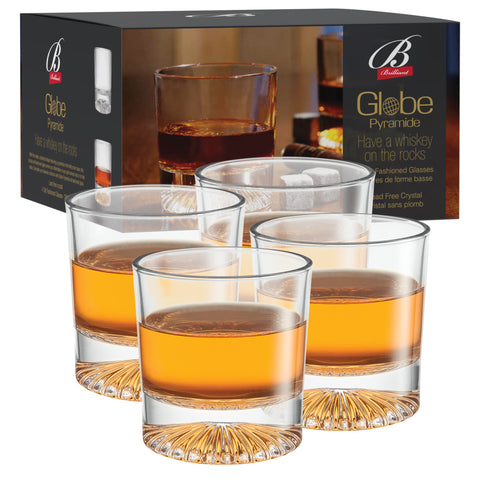 Image of Globe On The Rocks Pyramide Mountain Whiskey Glasses with a Heavy Base, Set of 4, 8.8 Ounces
