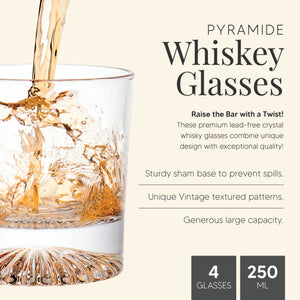 Globe On The Rocks Pyramide Mountain Whiskey Glasses with a Heavy Base, Set of 4, 8.8 Ounces