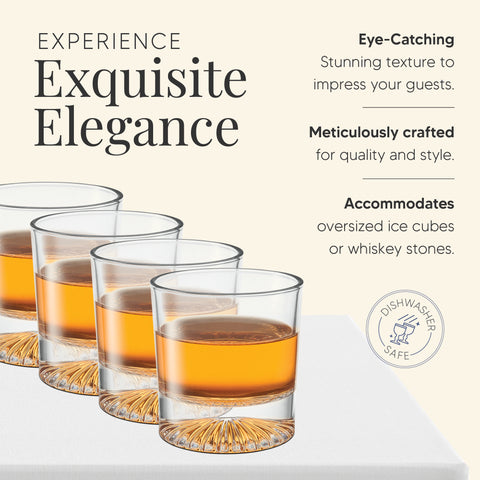 Image of Globe On The Rocks Pyramide Mountain Whiskey Glasses with a Heavy Base, Set of 4, 8.8 Ounces
