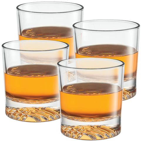 Image of Globe On The Rocks Tartan Mountain Whiskey Glasses with a Heavy Base, Set of 4, 8.8 Ounces