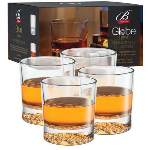 Image of Globe On The Rocks Tartan Mountain Whiskey Glasses with a Heavy Base, Set of 4, 8.8 Ounces
