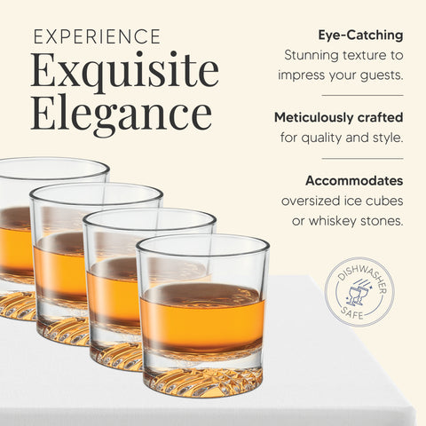 Image of Globe On The Rocks Tartan Mountain Whiskey Glasses with a Heavy Base, Set of 4, 8.8 Ounces