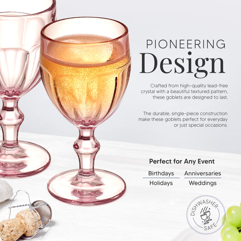 Image of Rambouillet Pink Tinted Water Goblet Glasses 11 oz, Set of 4