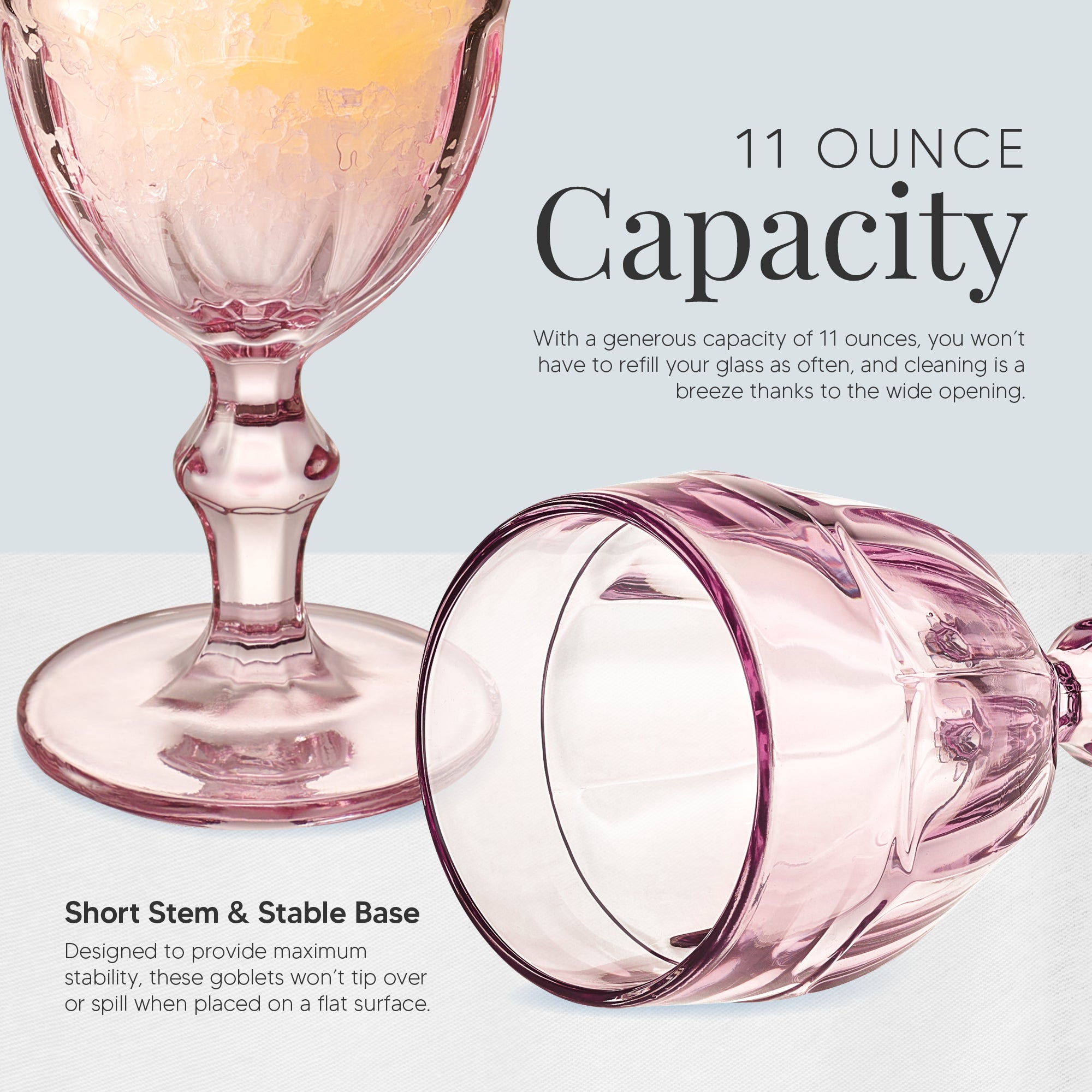 Rambouillet Pink Tinted Water Goblet Glasses 11 oz, Set of 4