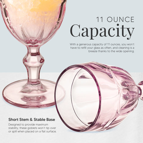 Image of Rambouillet Pink Tinted Water Goblet Glasses 11 oz, Set of 4