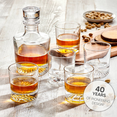 Image of Globe On The Rocks Pyramide Mountain Whiskey Glass Decanter 23.5 Ounces