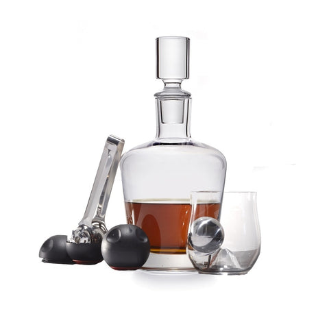 Image of Rox and Roll Whiskey Glasses and Decanter Set, with Ice Balls, Ice Tong and Ice Ball Holders