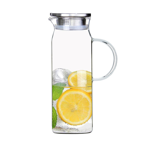 Image of Brilliant - Jasmine Glass Water Jug, Tea Jug with Stainless Steel Filter Lid, 1.2 Liters