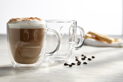 Image of Double Wall Smiley Face Mugs Clear, Set of 2, 11.5 Ounces