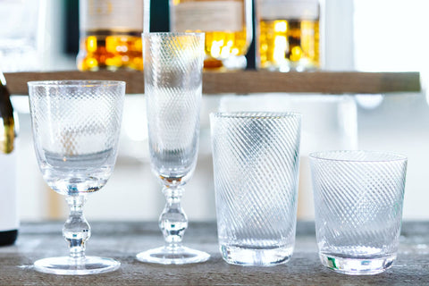 Image of Retro Clear Textured Footed Flute Glasses 7.8 Ounces, Set of 4