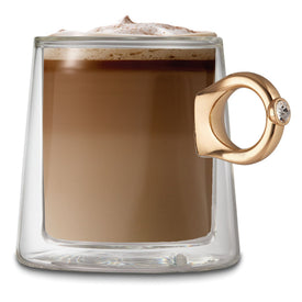 Double Wall Tiffany Diamond Ring Mug with Gold Ring Handle 9 Ounces, Set of 2