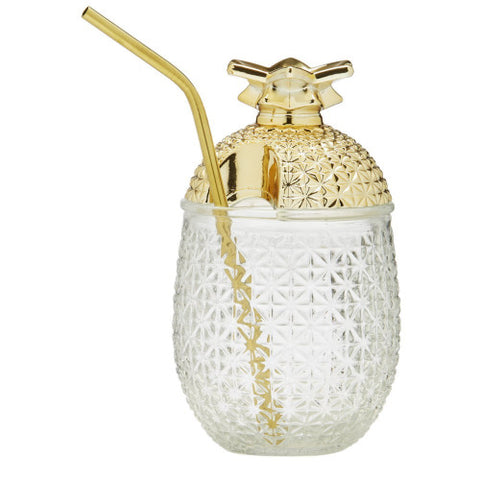 Image of Brilliant - Pineapple Cocktail Glass Cup with Straw and Removable Lid, 15oz. Set of 2