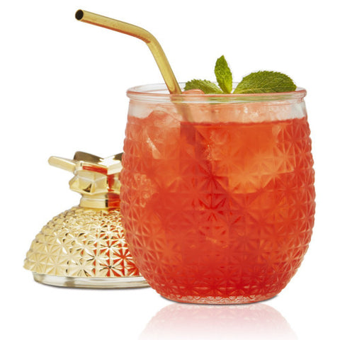 Image of Brilliant - Pineapple Cocktail Glass Cup with Straw and Removable Lid, 15oz. Set of 2