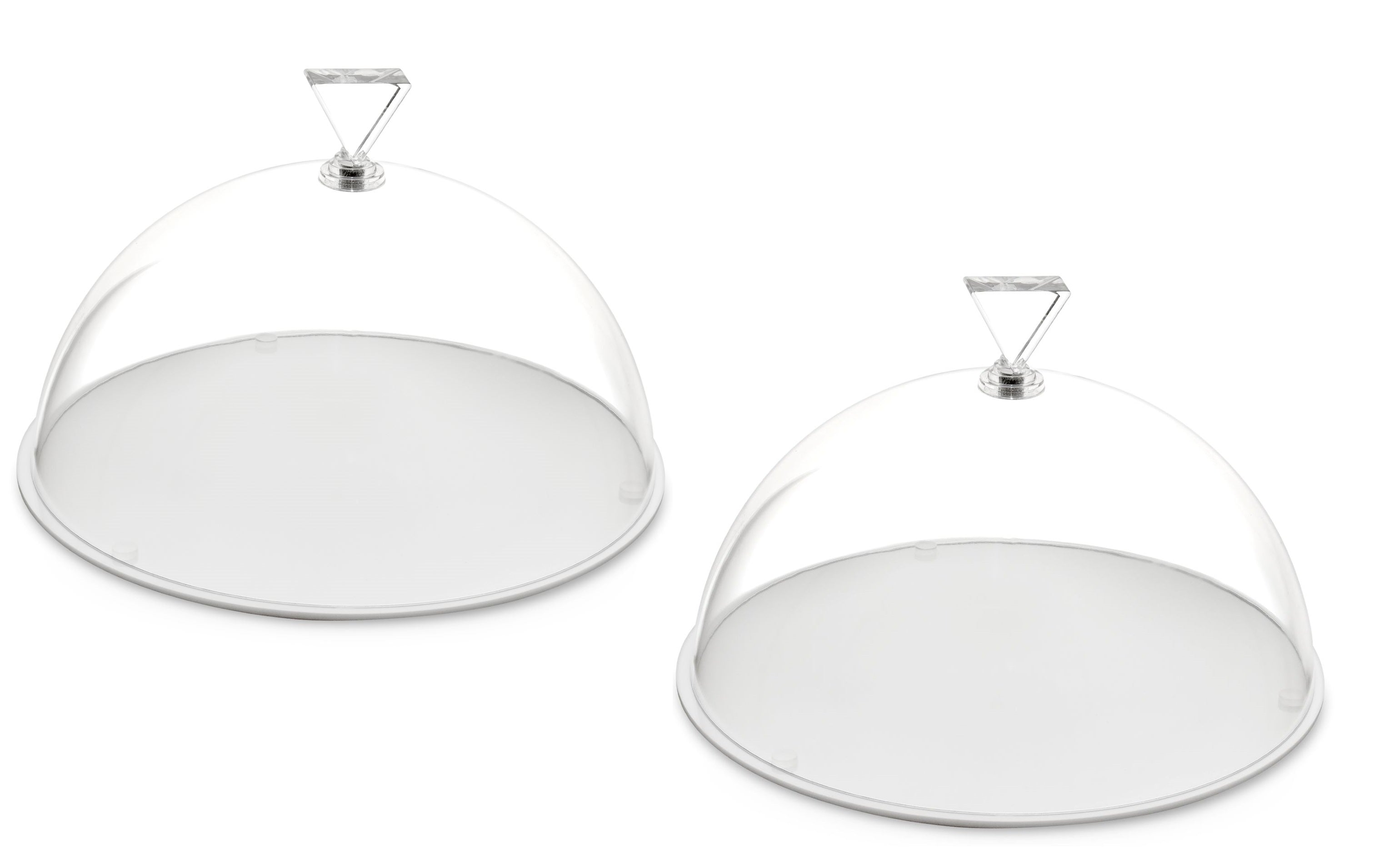 Round Flat Cake Tray with an Acrylic Cake Dome and Diamond Shaped Knob, 10 Inches, Set of 2