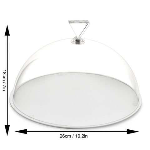 Image of Round Flat Cake Tray with an Acrylic Cake Dome and Diamond Shaped Knob, 10 Inches, Set of 2