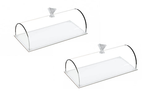 Image of Rectangular Acrylic Tray and Cake Dome, 11 Inches Long, Set of 2