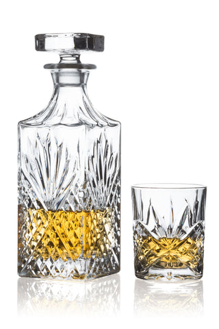 Image of Brilliant - Ashford Lead Free Crystal 5 Piece Whisky Set - Whisky Decanter and Whisky Glasses