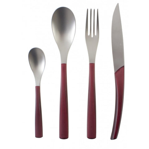 Image of Guy Degrenne - Quartz Flatware with Colored Handles, 24 piece Set Service for 6, Matt Grenat/Red