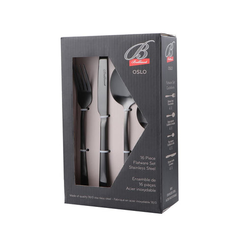 Image of Oslo Stainless Steel Black Flatware Cutlery Set for 4, 16 Pieces
