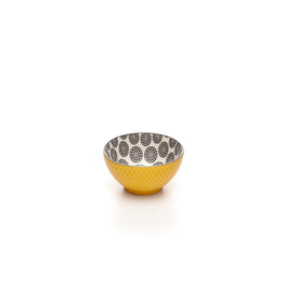 Embossed Yellow Colored Porcelain Stamped Bowls, 3 Inches, Set of 6