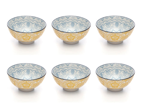 Image of Paisley Soleil Colored Porcelain Stamped Bowls, 4 Inches, Set of 6