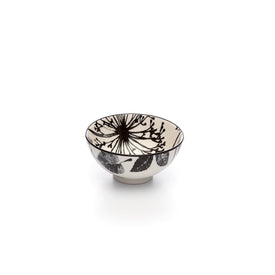 Kiku Leaves Black and White Porcelain Stamped Bowls, 4 Inches, Set of 6
