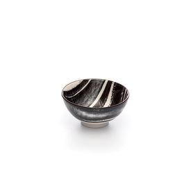Kiku Striped Black and White Porcelain Stamped Bowls, 4 Inches, Set of 6