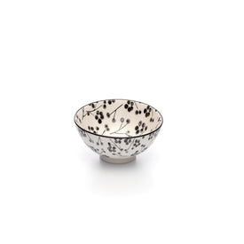 Kiku Blossom Black and White Porcelain Stamped Bowls, 4 Inches, Set of 6