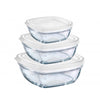 Duralex - Lys Square Stackable Bowl with White Lid, Set of 3 Sizes