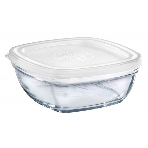 Duralex - Lys Square Stackable Bowl with White Lid 17 cm (6 3/4 in)