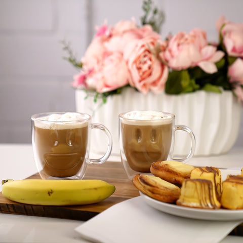 Image of Double Wall Smiley Face Mugs Clear, Set of 2, 11.5 Ounces