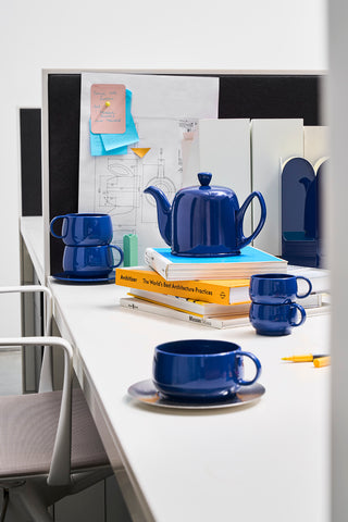 Image of Guy Degrenne Salam Monochrome Blue 6 Cup Insulated Teapot, 36 Ounces