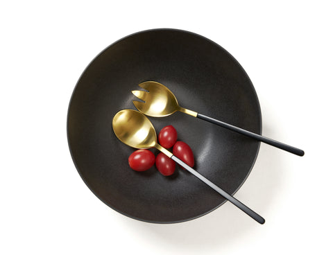 Image of Kimono Stainless Steel Salad Servers, Gold with Black Handle Salad Serving Set