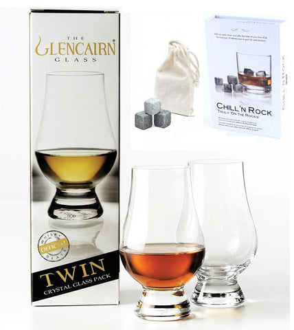 Image of The Glencairn Whiskey Glass set of 2 With 9 Chil 'N Rock Whisky Stones