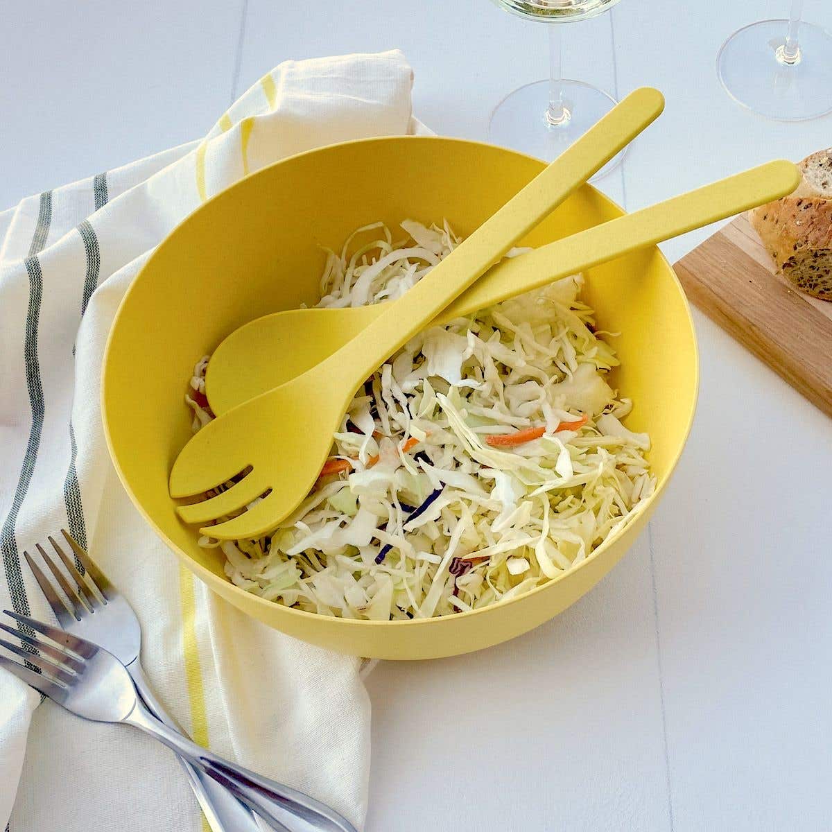 Eco-Home PLA 3-Piece Salad Bowl and Server Set, Yellow