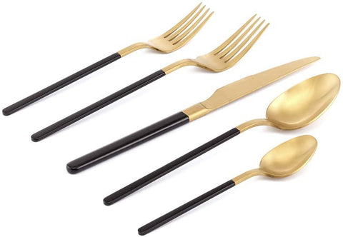 Image of Kimono Black And Gold Flatware Set Service for 4