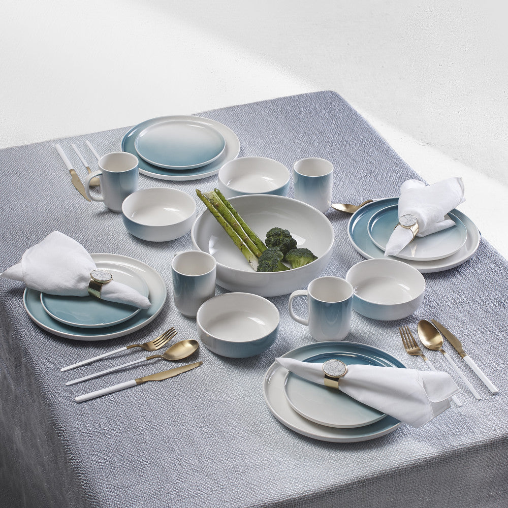 Luster Green 16 Piece Green and White Porcelain Dinnerware Set, Service for 4