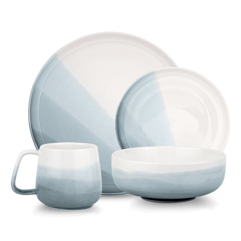 Image of Nautica 16 Piece White and Blue Porcelain Dinnerware Set, Service for 4