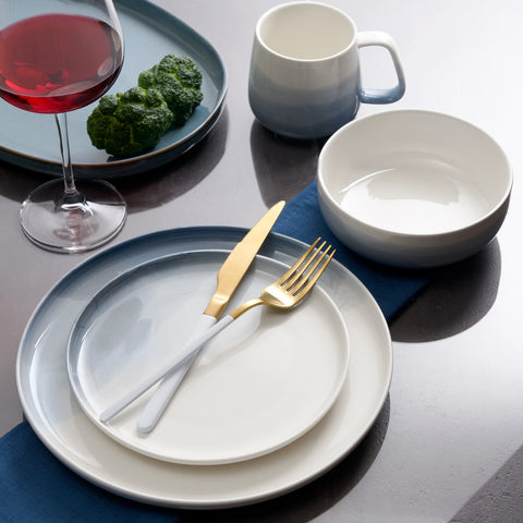 Image of Nautica 16 Piece White and Blue Porcelain Dinnerware Set, Service for 4