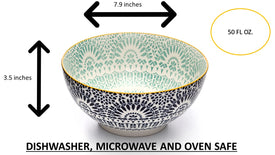 Paisley Bleu Colored Porcelain Stamped Bowl, 8 Inches