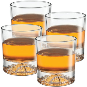Globe on the Rocks Basketball Shaped Mountain Whiskey Glasses with a Heavy Base, Set of 4, 8.8 Ounces
