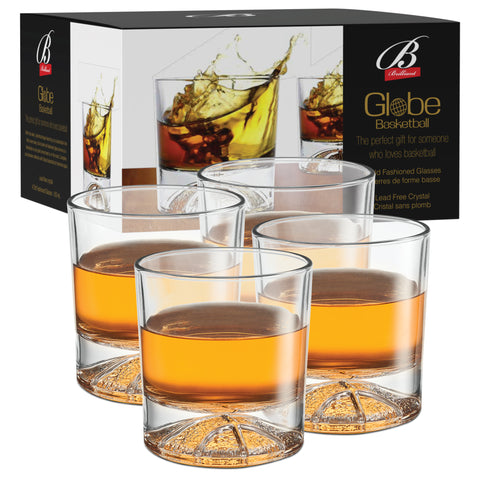 Image of Globe on the Rocks Basketball Shaped Mountain Whiskey Glasses with a Heavy Base, Set of 4, 8.8 Ounces
