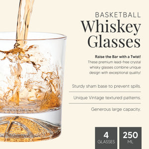 Globe on the Rocks Basketball Shaped Mountain Whiskey Glasses with a Heavy Base, Set of 4, 8.8 Ounces