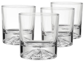 Globe on the Rocks Basketball Shaped Mountain Whiskey Glasses with a Heavy Base, Set of 4, 8.8 Ounces