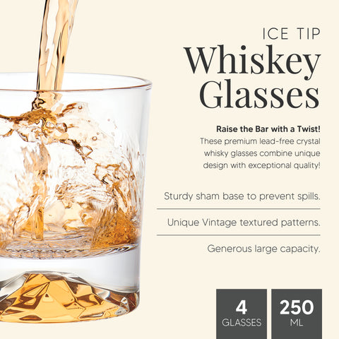 Image of Globe On The Rocks Ice Tip Mountain Whiskey Glasses with a Heavy Base, Set of 4,8.8 Ounces