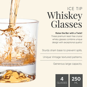 Globe On The Rocks Ice Tip Mountain Whiskey Glasses with a Heavy Base, Set of 4,8.8 Ounces