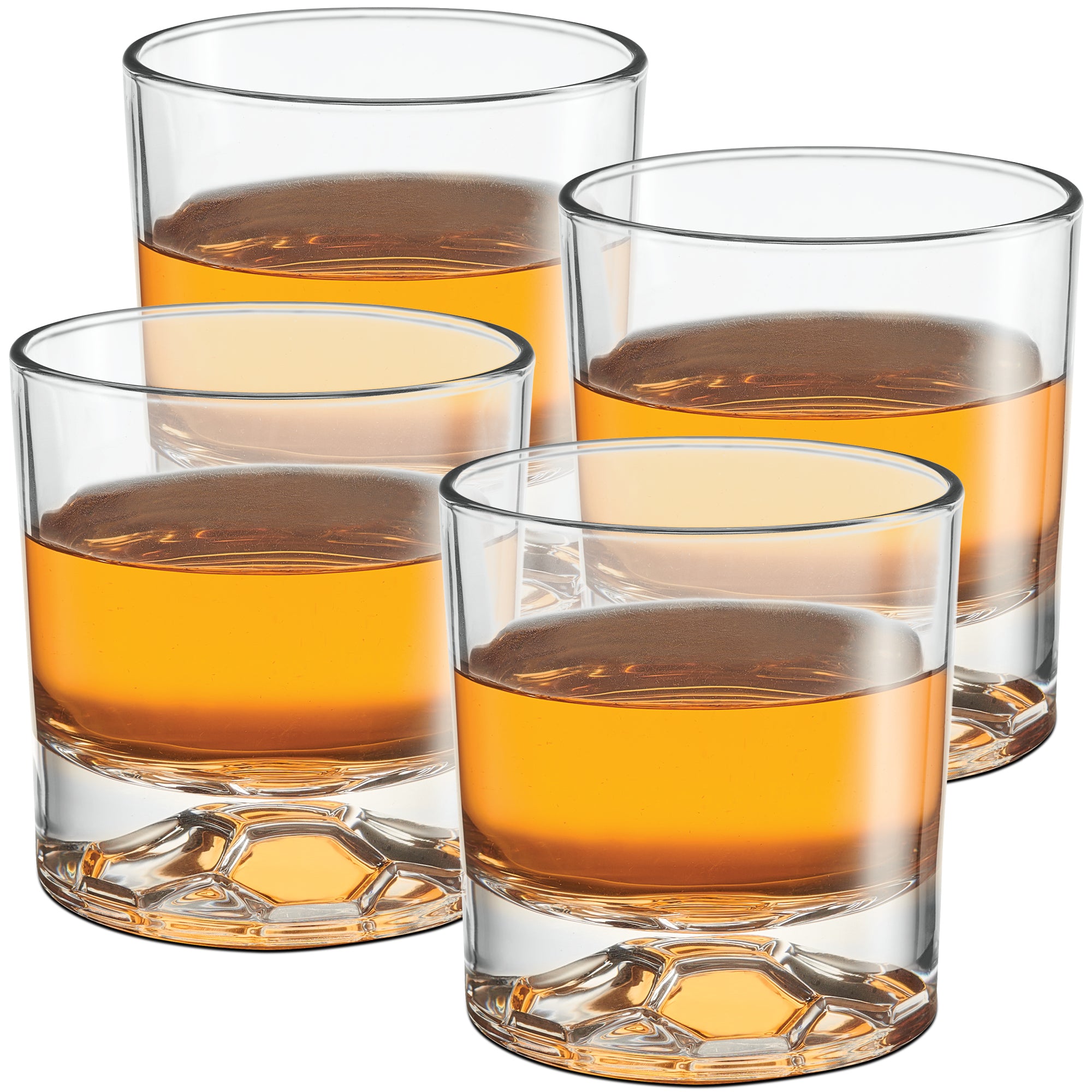 Globe on the Rocks Soccer Shaped Mountain Whiskey Glasses with a Heavy Base, Set of 4, 8.8 Ounces